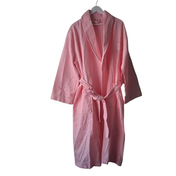 Lotus Linen Waffle Piping Robe Cotton Blend Long Spa Bathrobe Pink Women Size XL - Picture 2 of 11